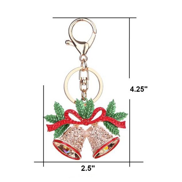 Christmas Holiday Bells Keychain/Bag Charm with Enameling and Crystals NWT - Picture 4 of 4